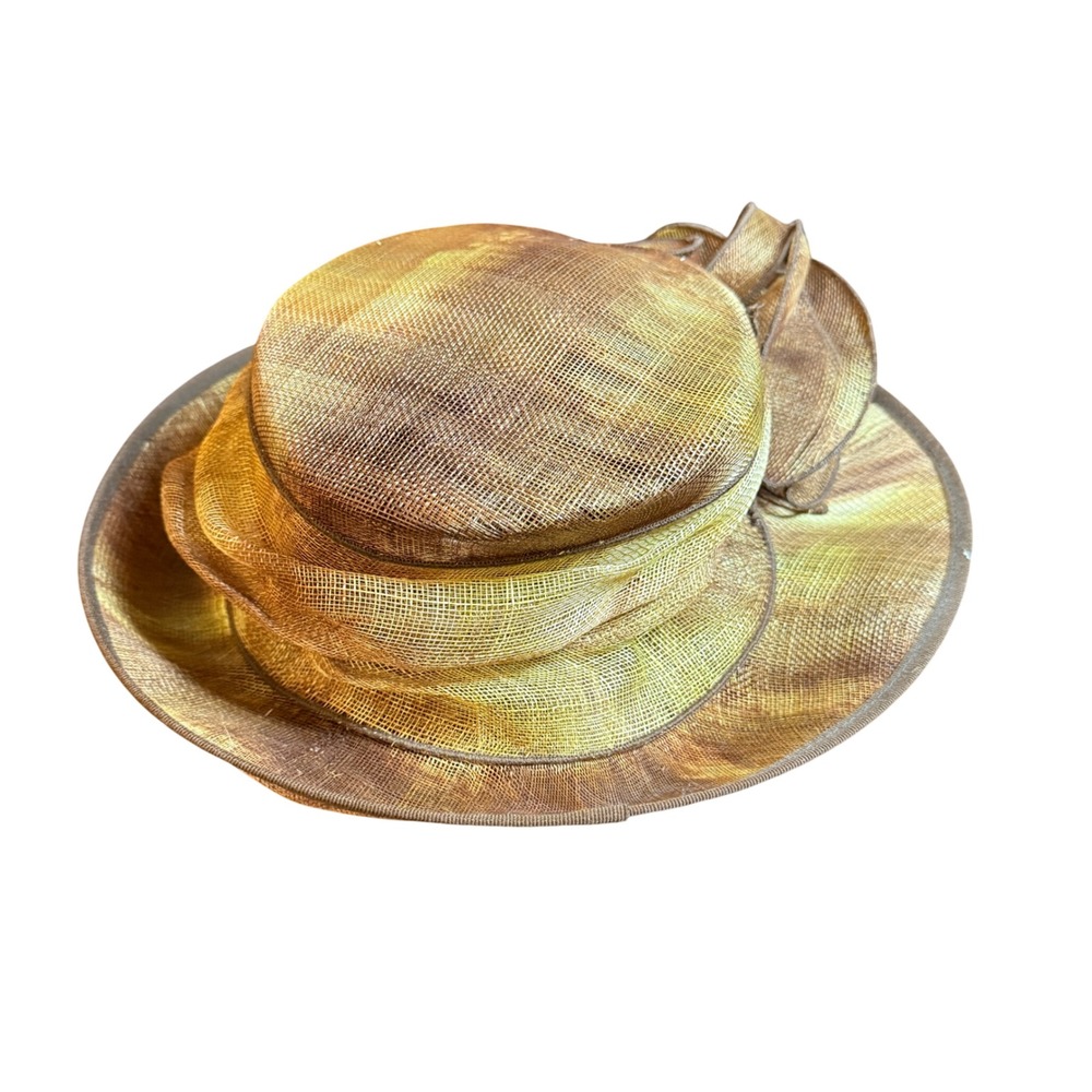 Toucan Collection New York Brown Gold Woven Sinamay Mesh Sun Hat Derby Church